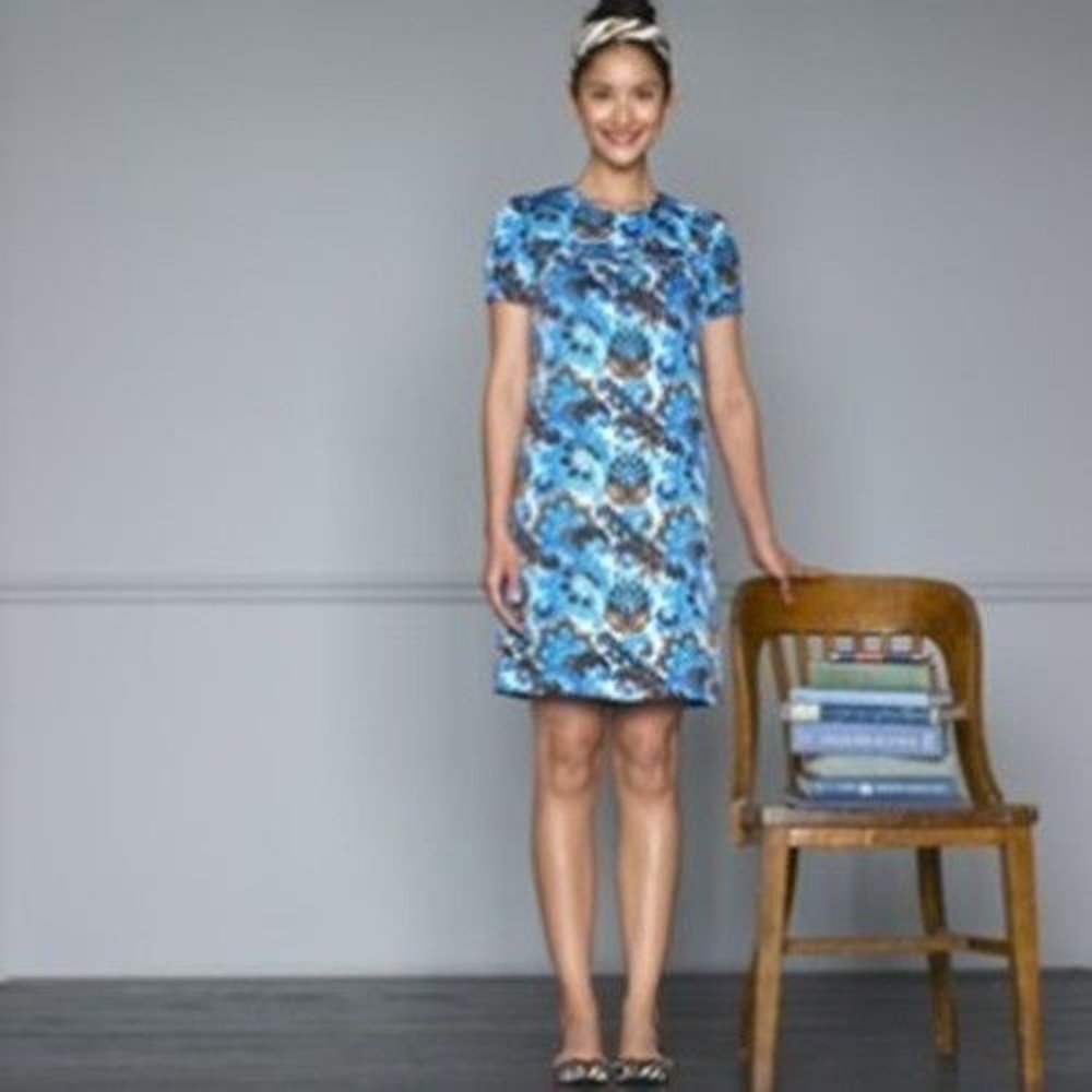 J CREW PEACOCK PRINT SILK EMMA DRESS 0 Blue Shift